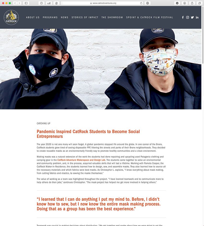 Pandemic Inspired CatRock Students to Become Social Entrepreneurs